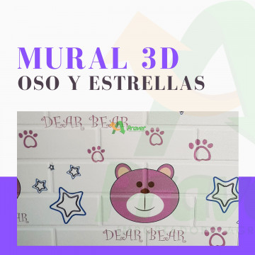 PAPEL MURAL 3D OSO Y ESTRELLAS
