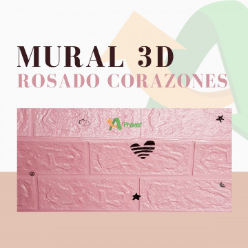PAPEL MURAL 3D ROSADO CORAZONES